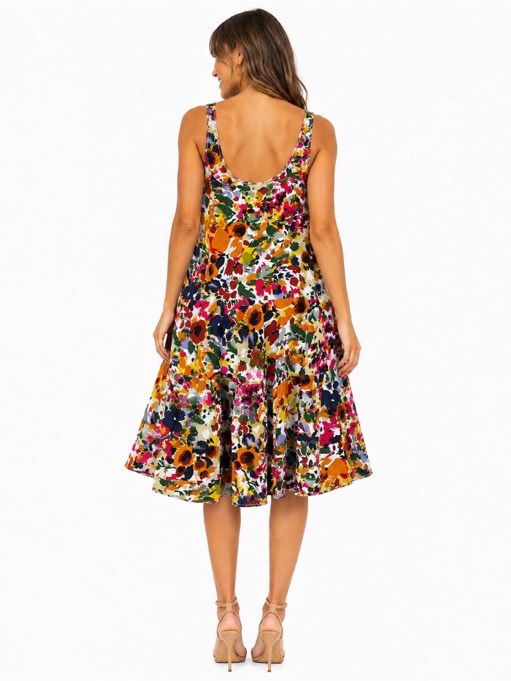 🌺 Dress Addict 100% Organic Cotton Floral Midi Dress w/ Pockets - Picture 2 of 5